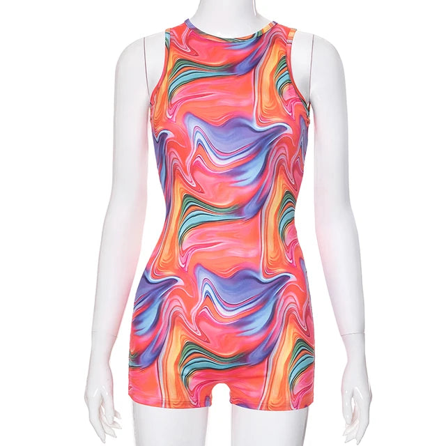 Colorful Print Romper Backless Sleeveless Summer Hipster Skinny Stretch Playsuit Fitness Shorts Overalls – and Stylish Summer Outfit
