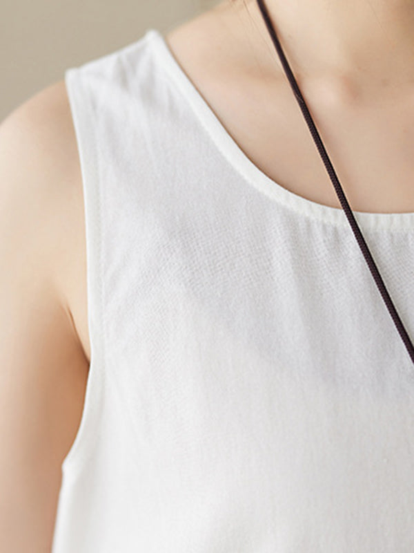 Loose Sleeveless Color Round-neck Midi Dresses
