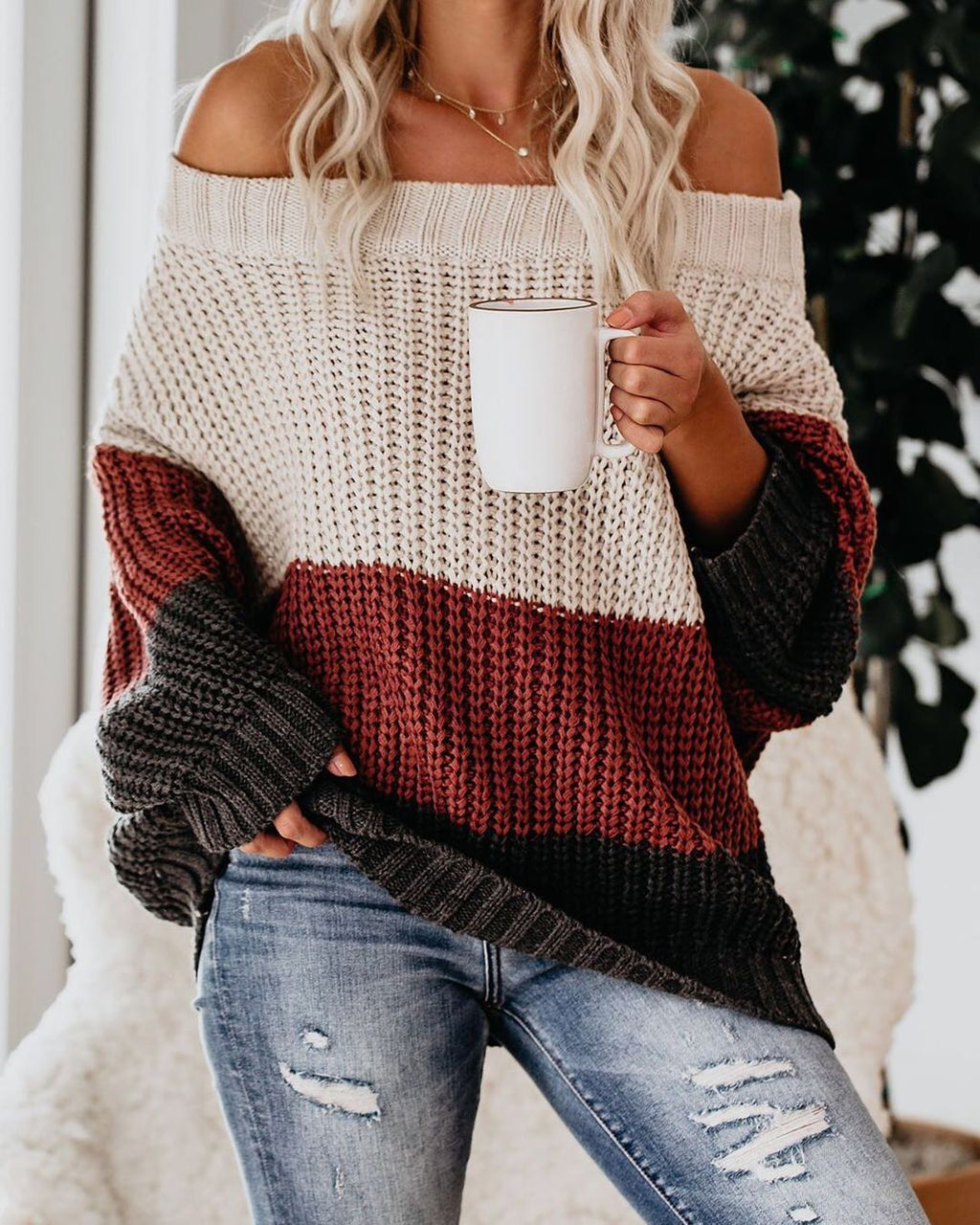 Off Shoulder Long Sleeve Sweater
