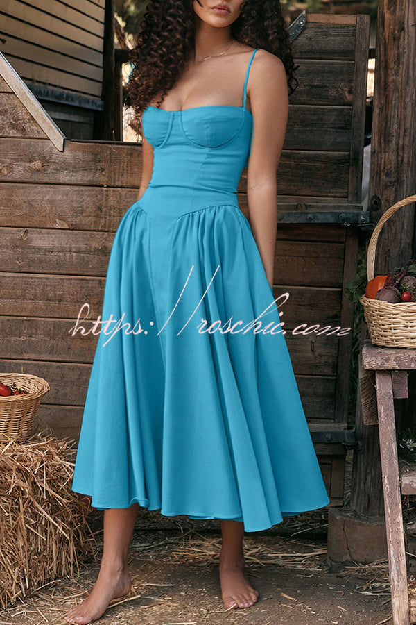Color Buttonless Bandeau Side Pocket Midi Dress