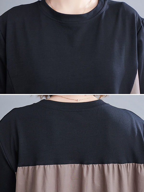 Original Loose Split-joint Contrast Color Midi Dress