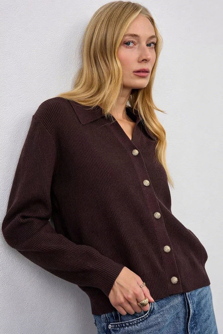 V Neck Button Down Cardigan