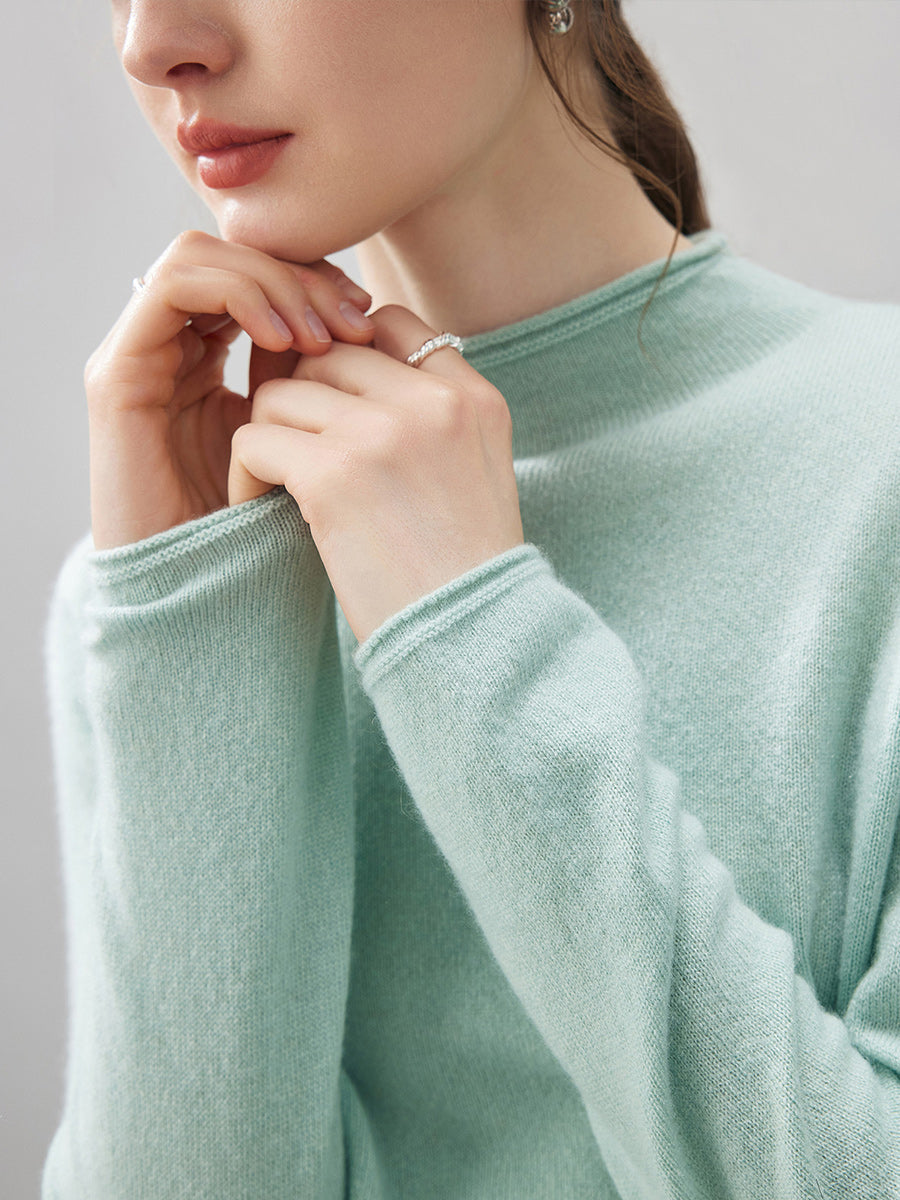 100% Cashmere Round Neck Knit Sweater
