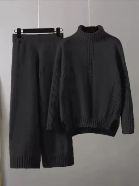 Scarlett - High-neck Knit Sweater & Loose Pants Set