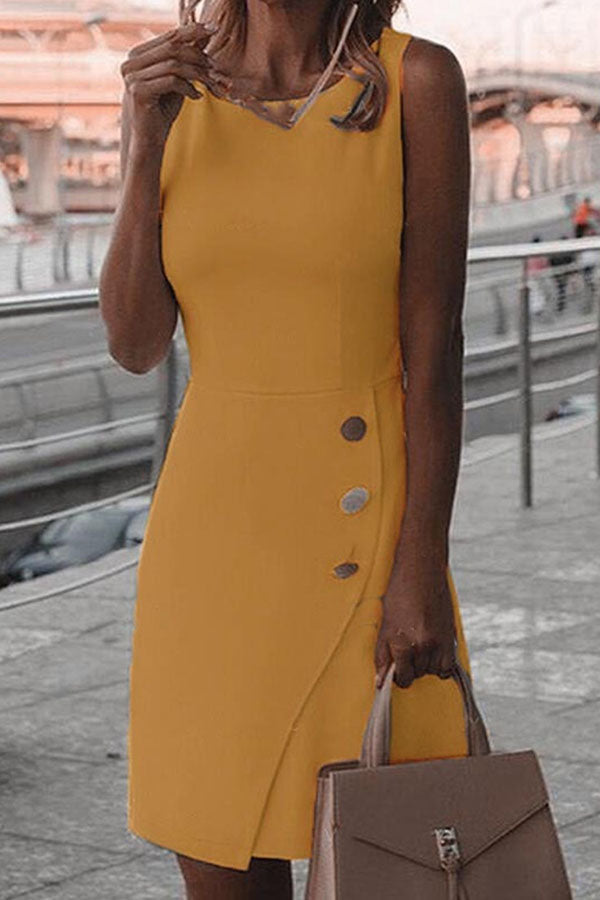 And Classic Button Pencil Mini Dress