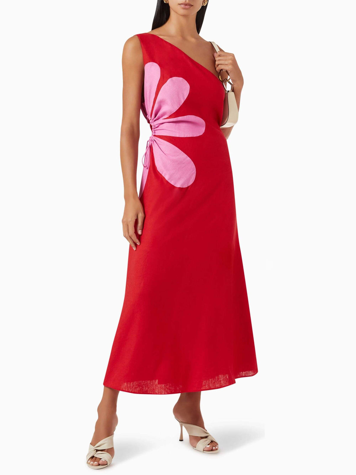 Positioned Print Off-shoulder Midi Dress