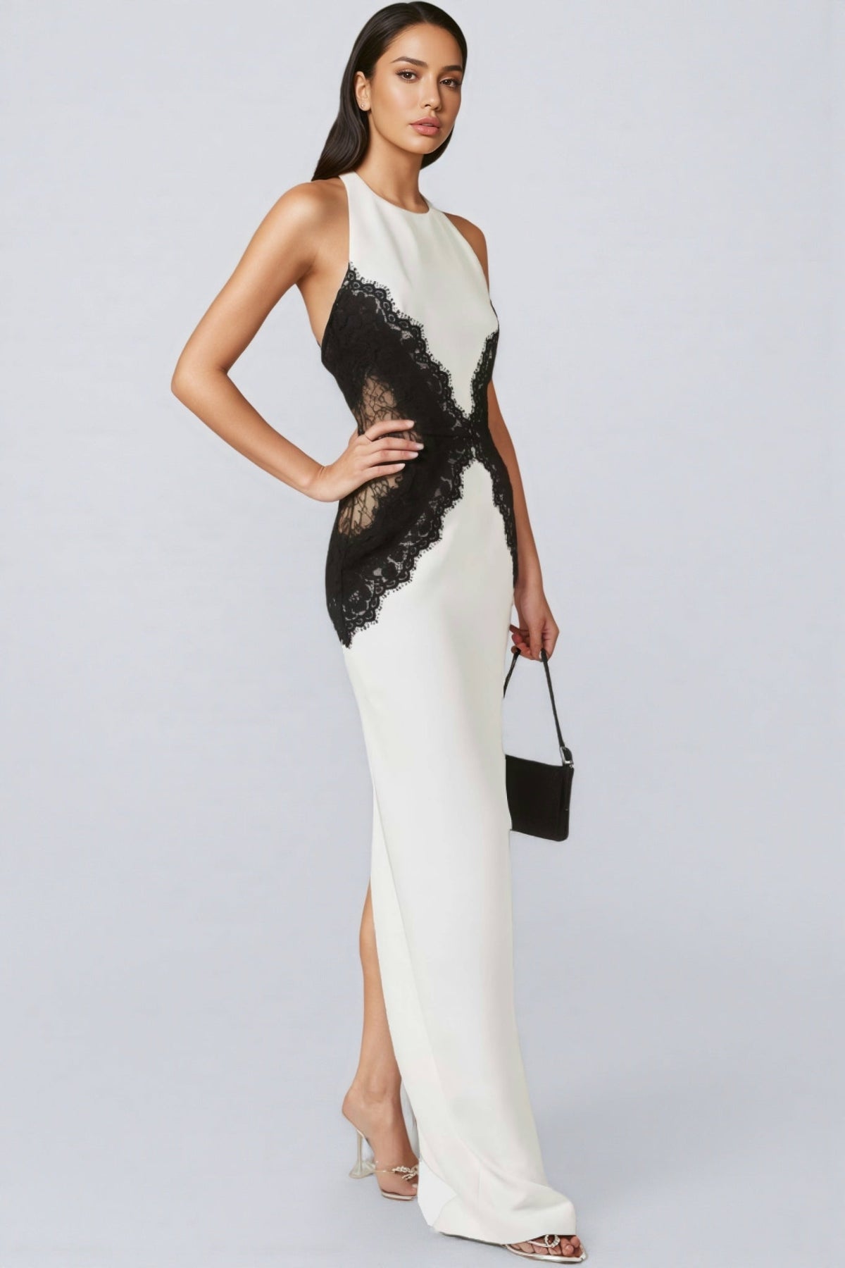 Kellan Crepe and Lace Open Back Maxi Dress