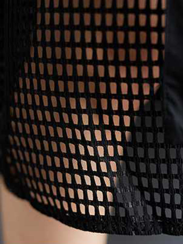 Half Sleeves Loose Hollow Color Split-joint Zipper Lapel Midi Dresses Shirt Dress
