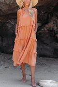 Cotton Blend Pocketed Tiered Midi Dress