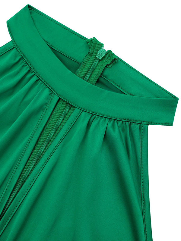 Loose Sleeveless Hollow Pleated Color Split-joint Stand Collar Midi Dresses