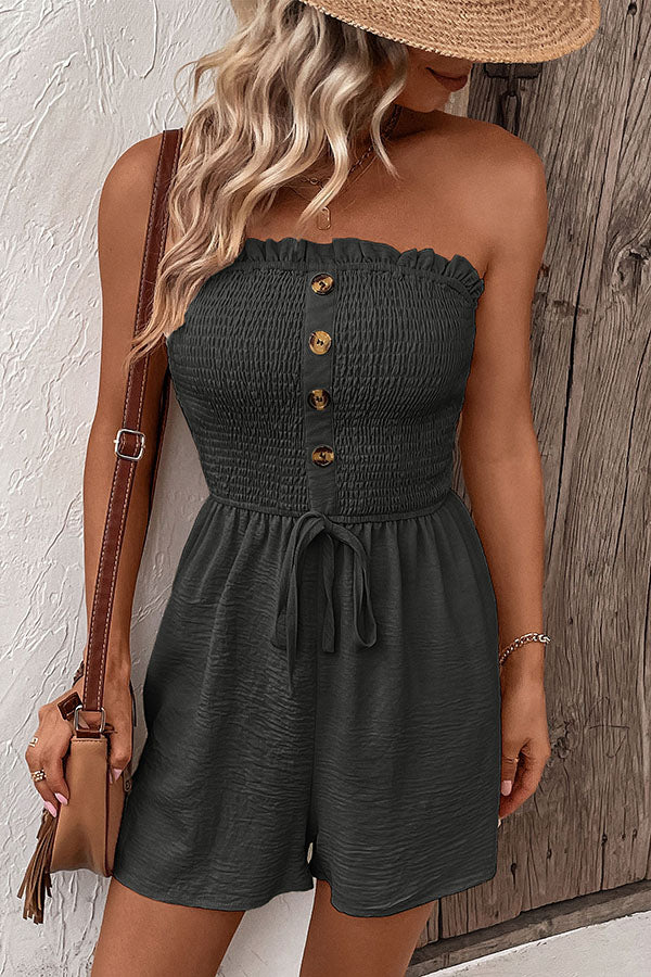 Color Tube Top Button Pleated Rompers
