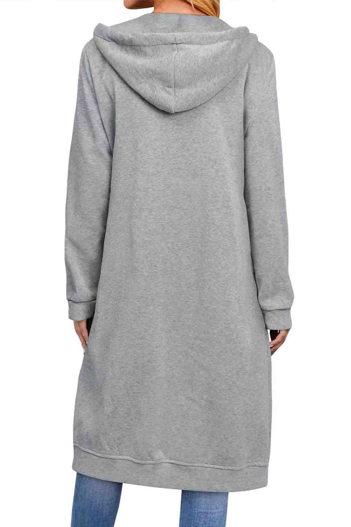 Zip Up Drawstring Hooded Long Cardigan