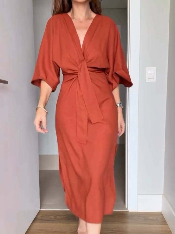 Bat Sleeve Lace-up Dress