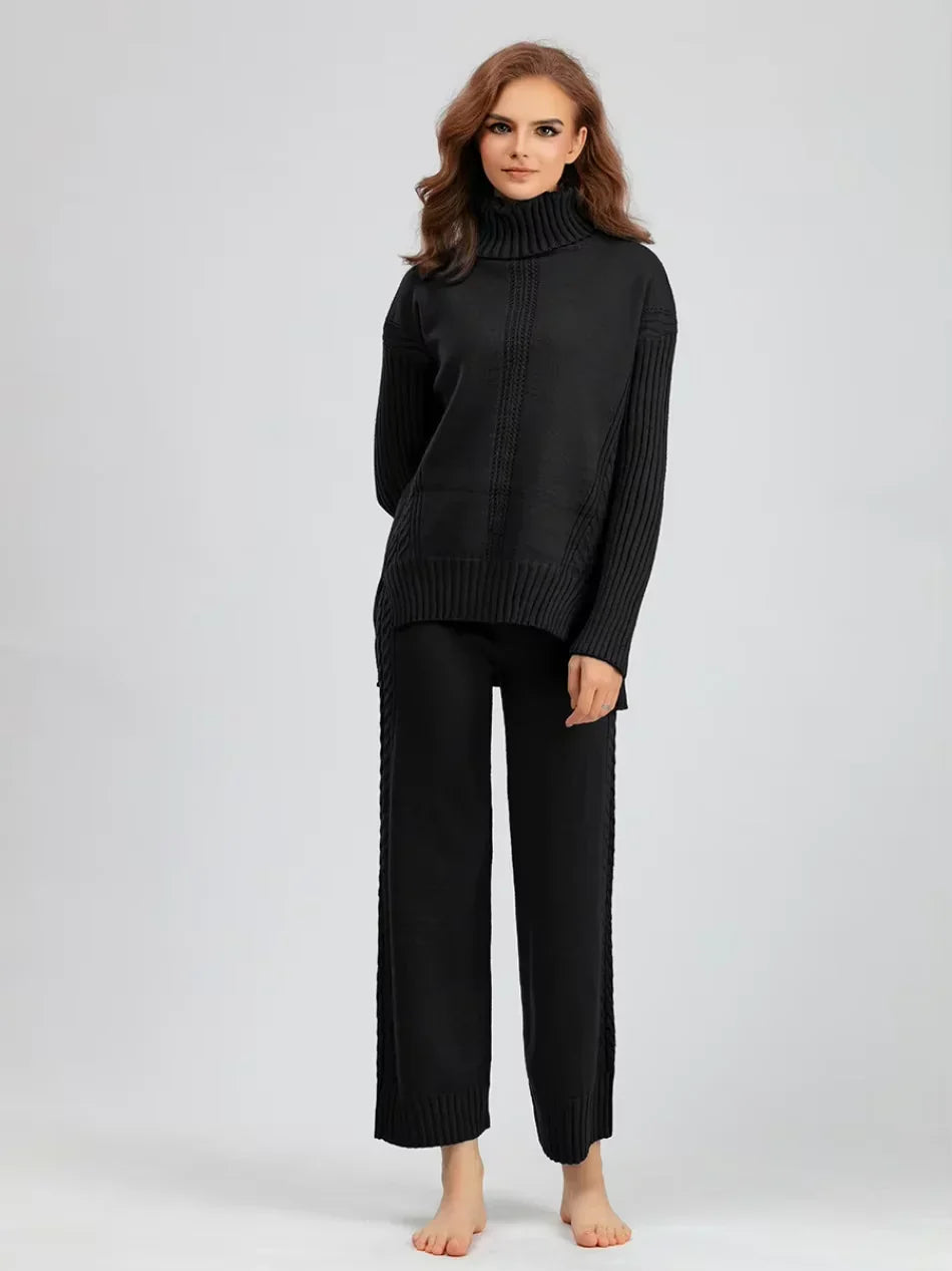 Scarlett - High-neck Knit Sweater & Loose Pants Set