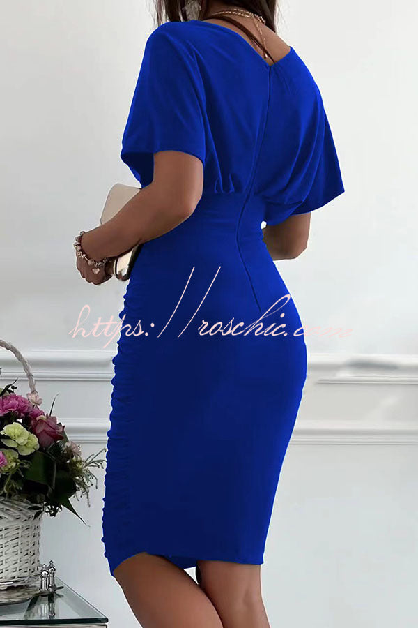 Day Batwing Sleeve Ruched Midi Dress