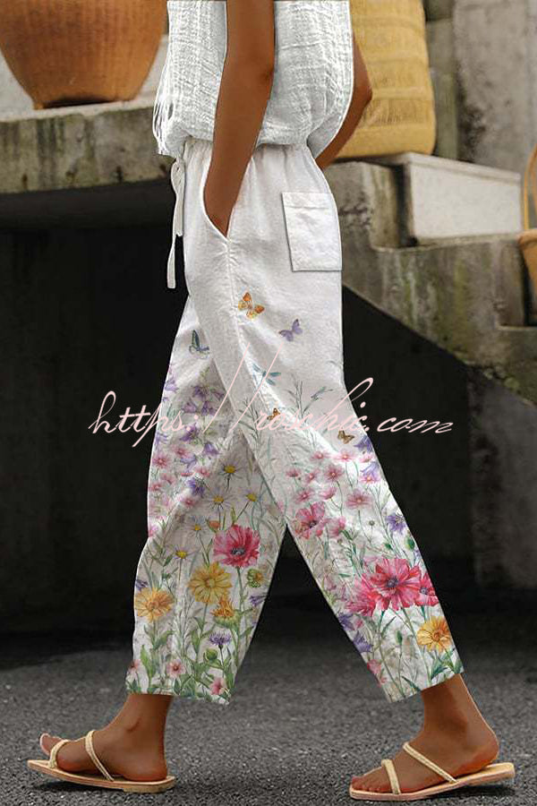 Unique Printed Button Pocket Pants