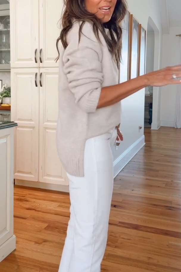 Color V-neck Knitted Sweater With Pants