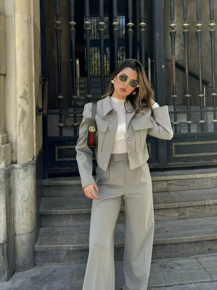 Temperament Coat and Straight Pants Suit