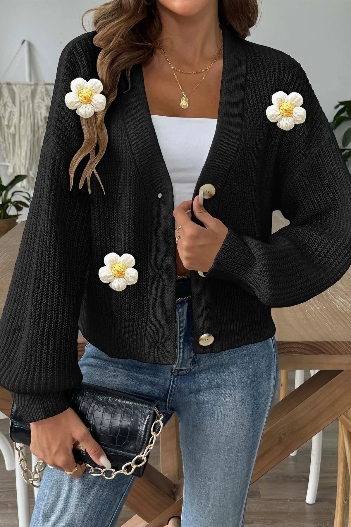 Short Knit Long Sleeve Cardigan