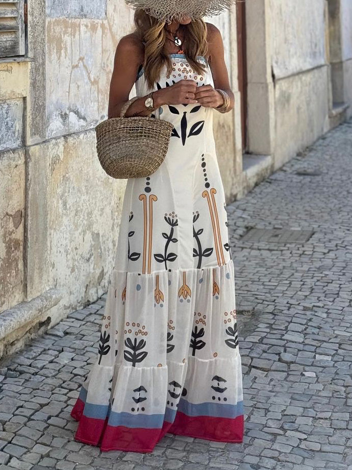 Personality Abstract Plant Print A-line Maxi Dress