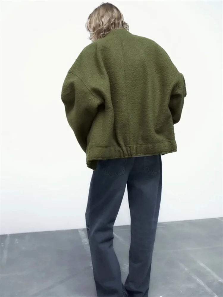 Loose High Waist Outwear Sweater for Long Sleeve Slim Pocket Patchwork Autumn Cardigan Knitwear ’s Coat