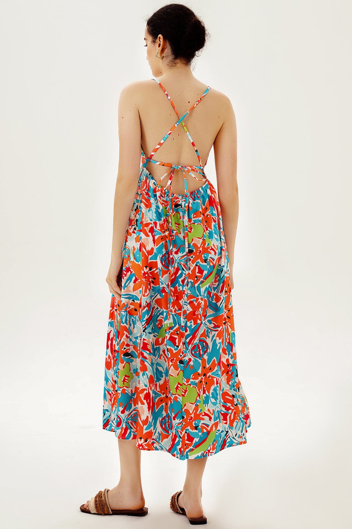 Wrapover Lace Up Cami Slit Midi Dress