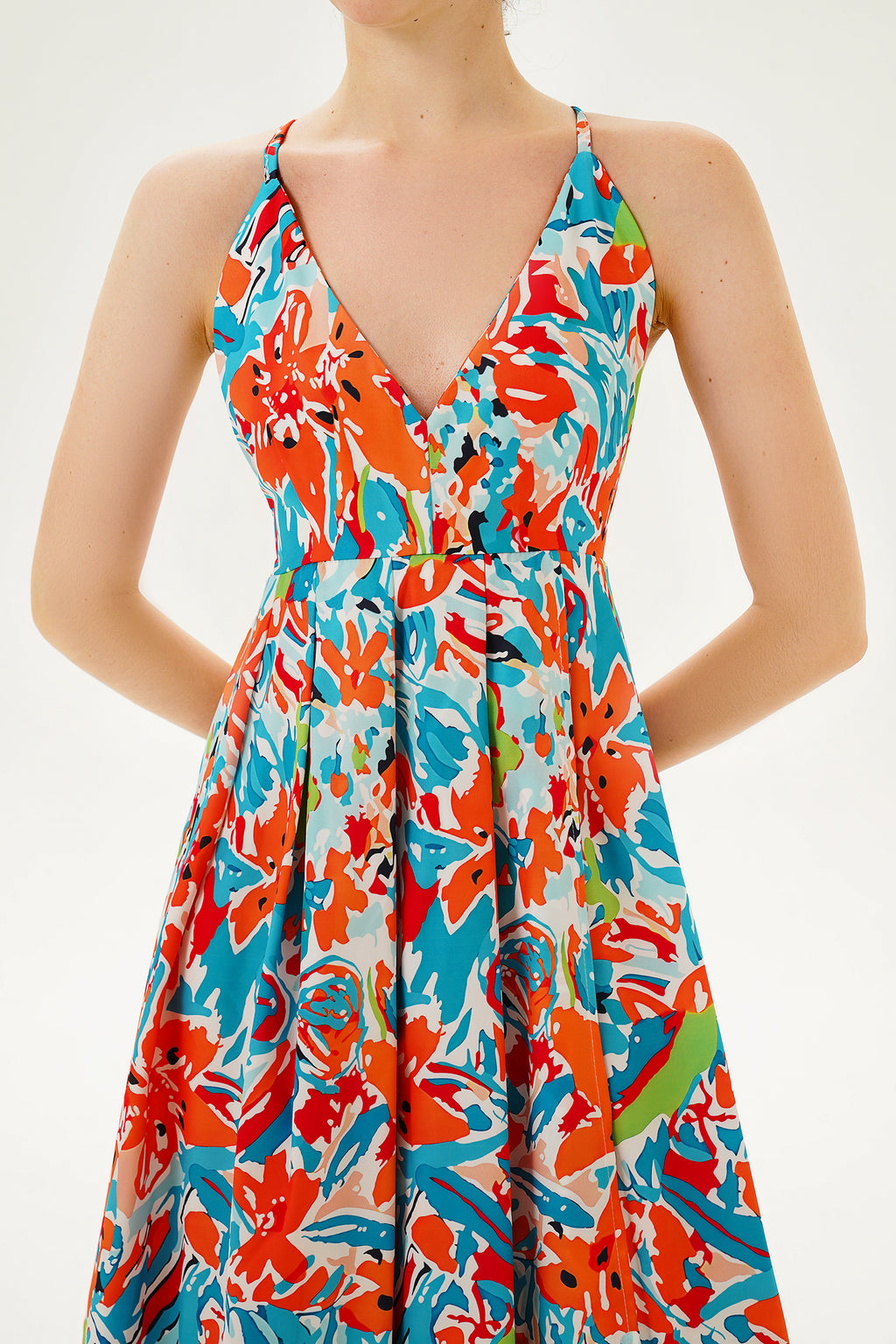 Wrapover Lace Up Cami Slit Midi Dress