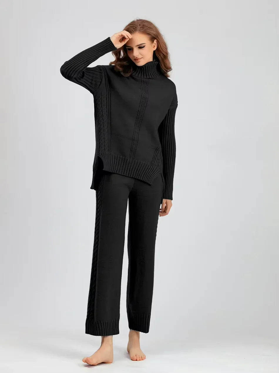 Scarlett - High-neck Knit Sweater & Loose Pants Set