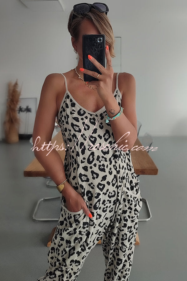Kind and Leopard Pocketed Relaxed Strap Jumpsuit