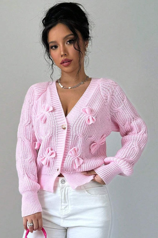 Long-sleeve Bow-knot Knit Cardigan