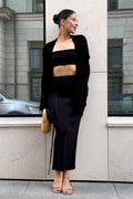 Ribbed Knit Cardigan and Cami Dress Three Piece Set