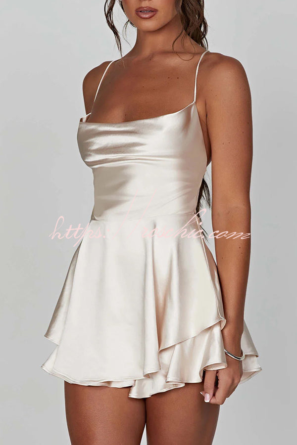 Ruffled Satin Strappy Satin Backless Lace Up Mini Dress
