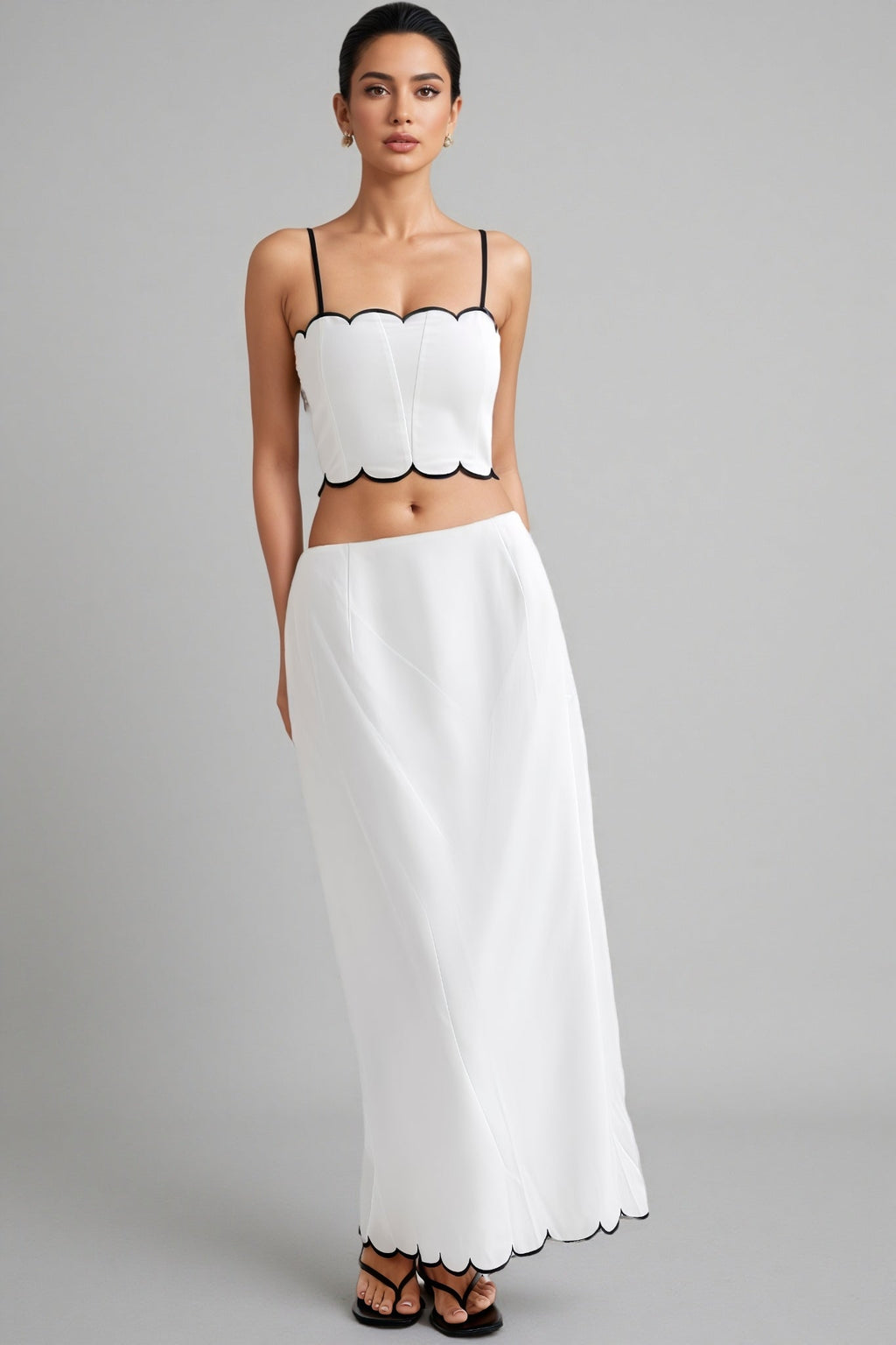 Nasim Scalloped Linen Top Maxi Dress Set
