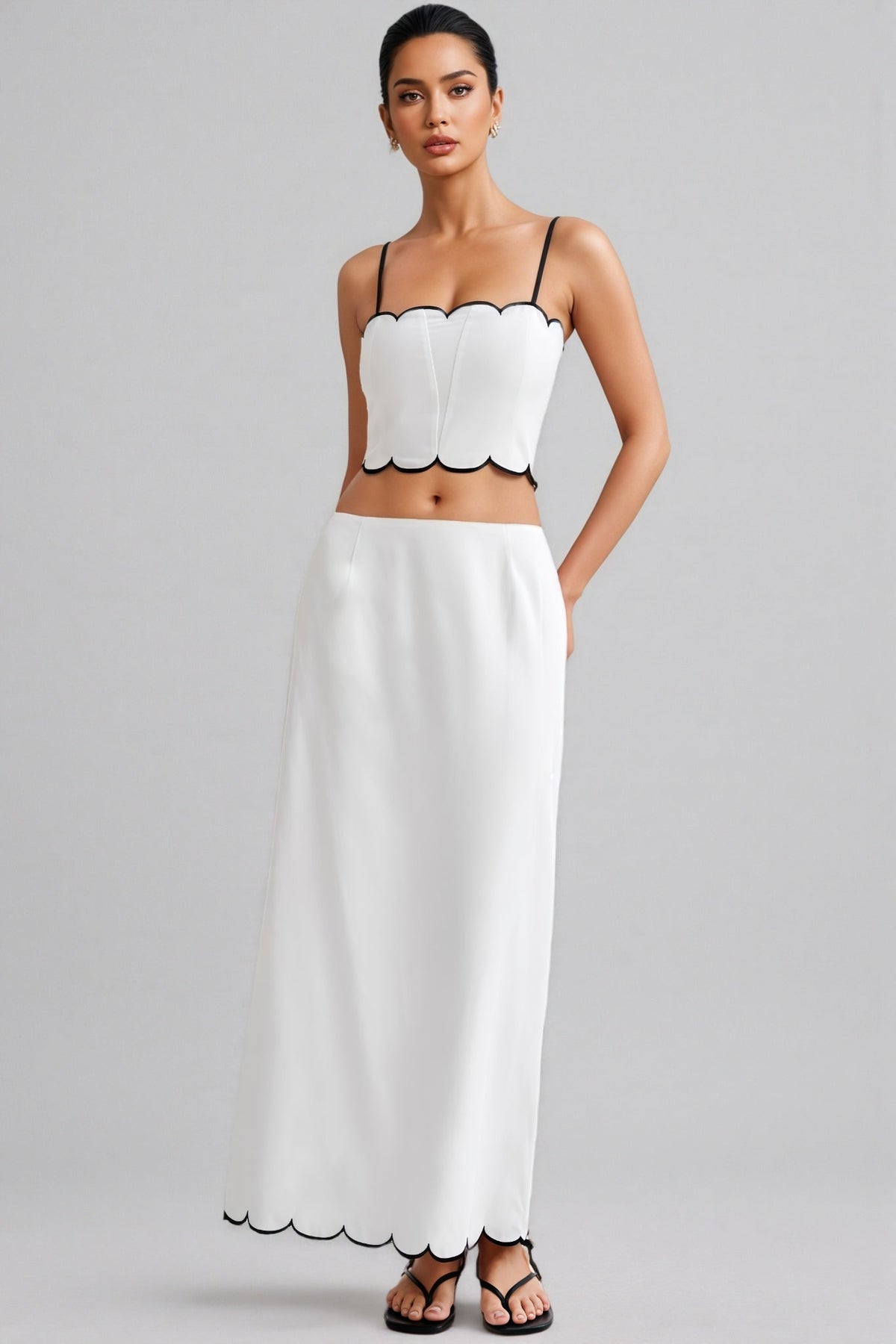 Nasim Scalloped Linen Top Maxi Dress Set