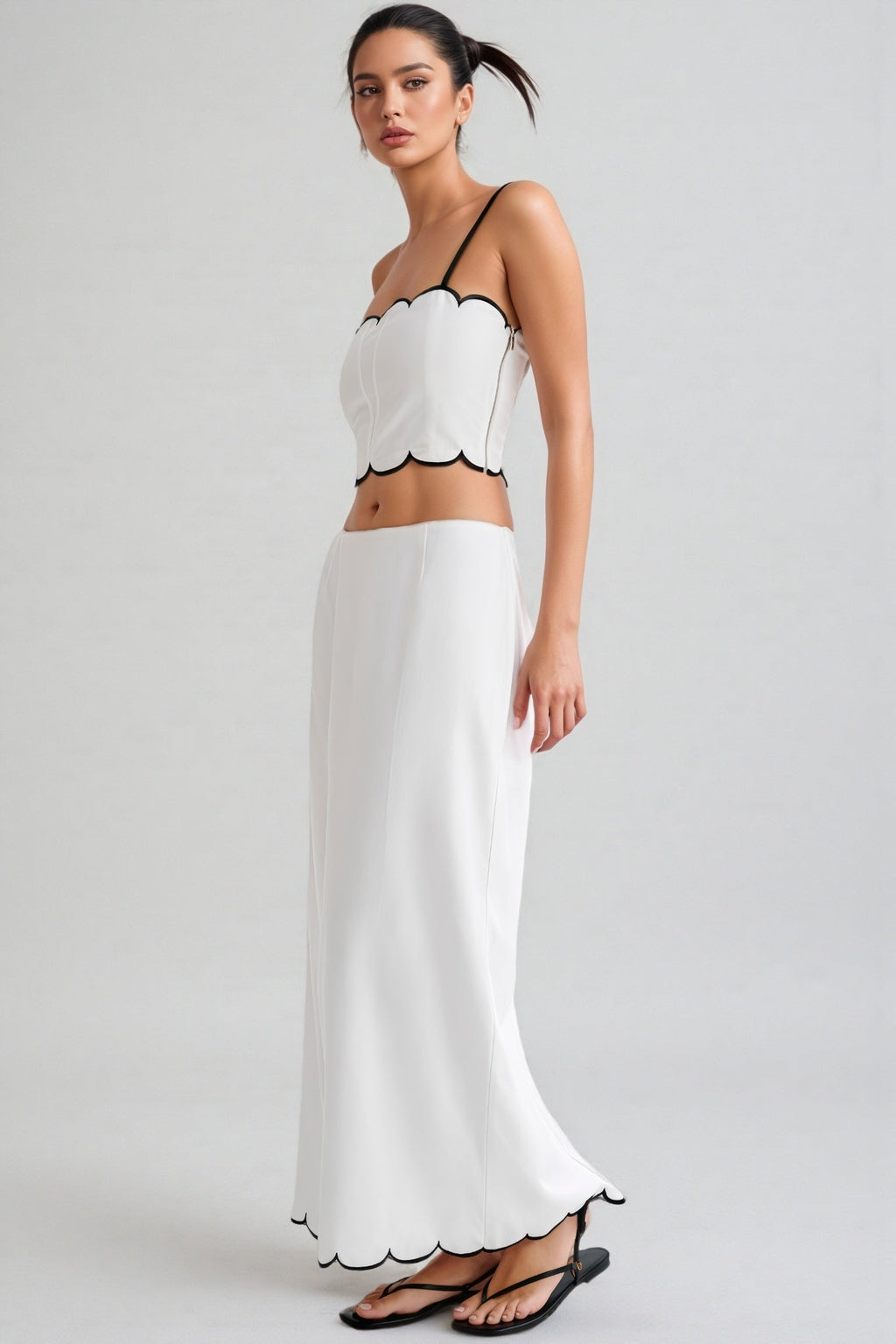 Nasim Scalloped Linen Top Maxi Dress Set
