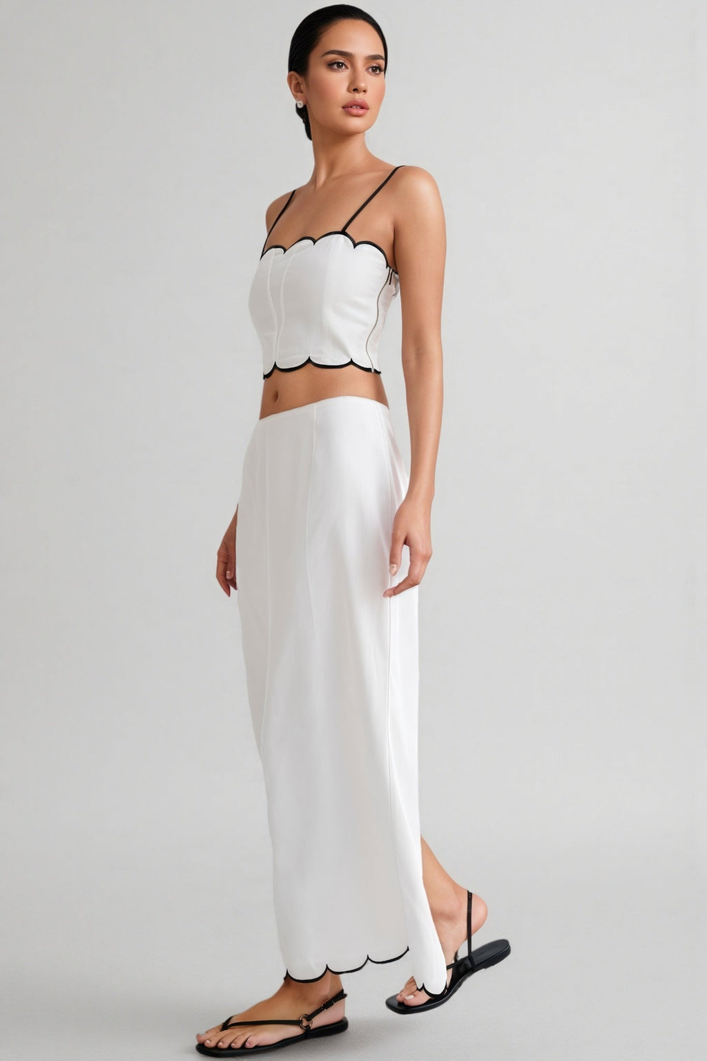 Nasim Scalloped Linen Top Maxi Dress Set
