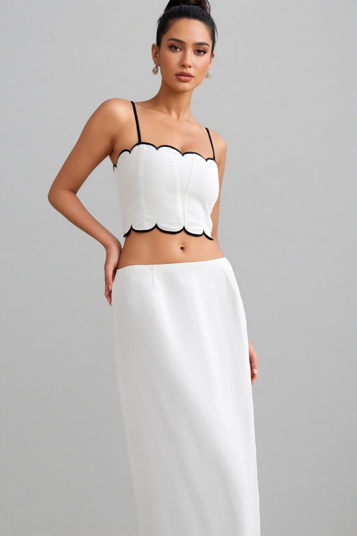 Nasim Scalloped Linen Top Maxi Dress Set