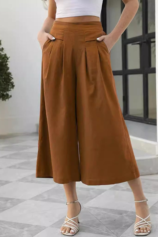 Skirts, Cotton-feel, Elastic Waist, Wide-leg, Nine-point Trousers, Pocket Workwear, Pants, Loose