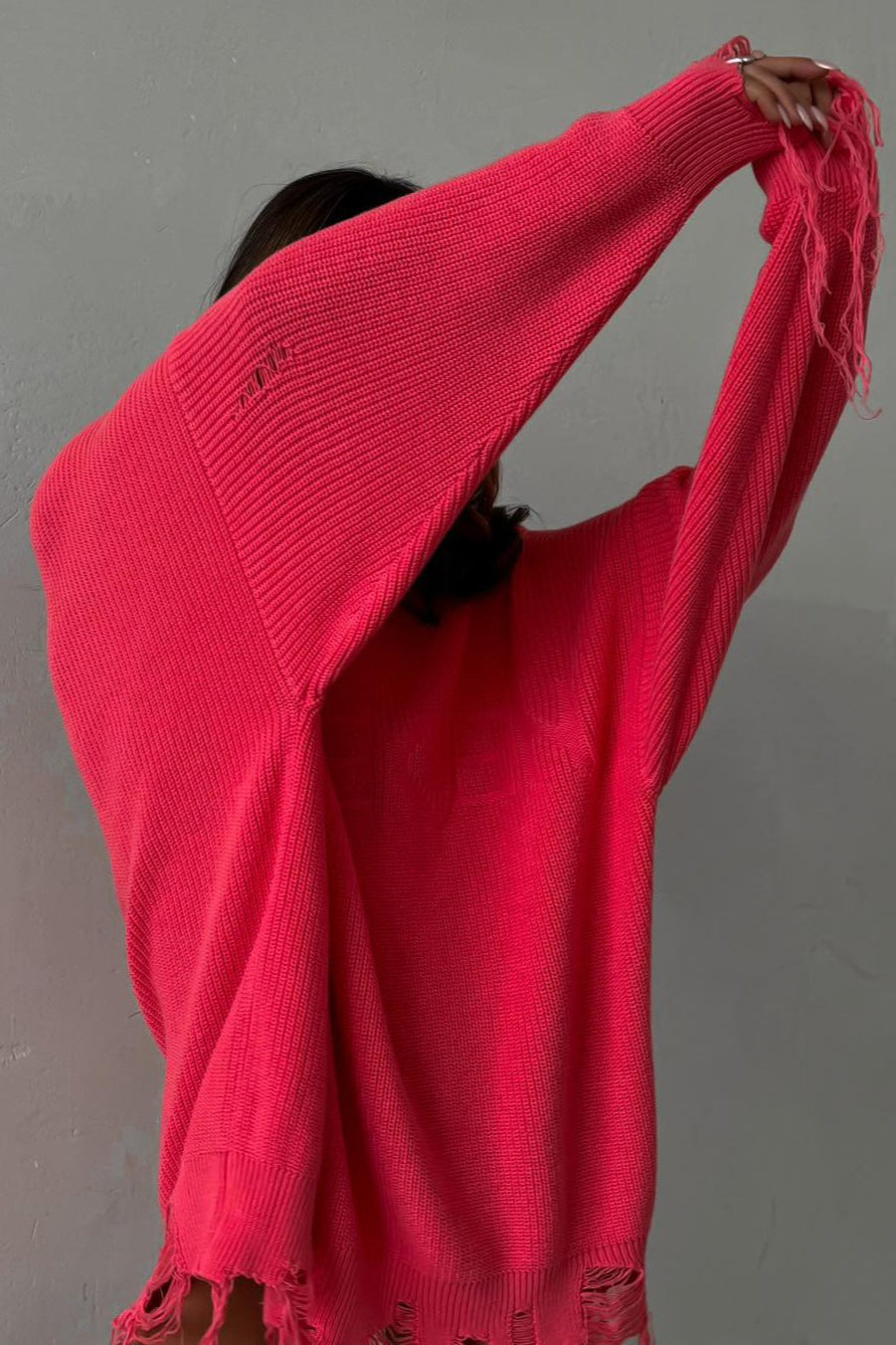 Edgy Ripped Grunge Crew Neck Knit Sweater