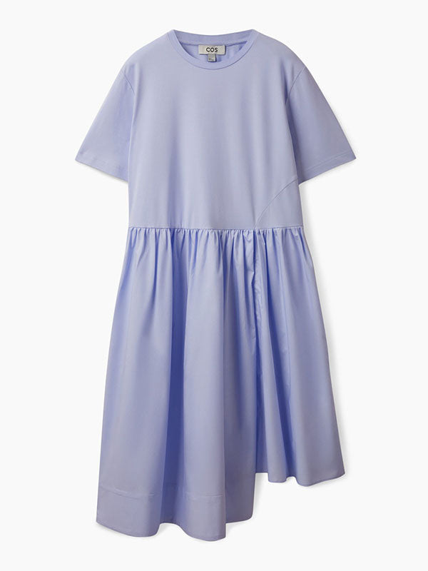 Loose Short Sleeves Color Round-neck Midi Dresses