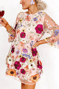 Dahlia Dreaming Embroidered Applique Half Sleeve Mini Dress