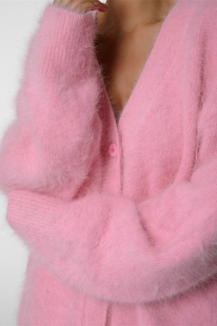 V-neck Fluffy Knit Cardigan Sweater