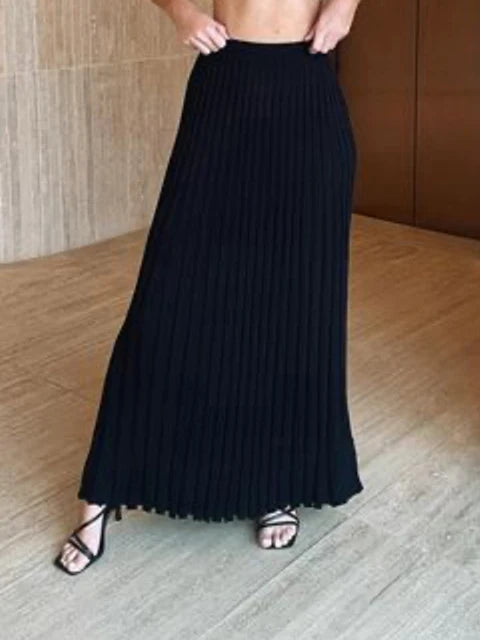 New White Knit Two Piece Sets Fall Ribbed Tank Top and Pleated Knitted Skirt Suits for Long Dress Sets Summer