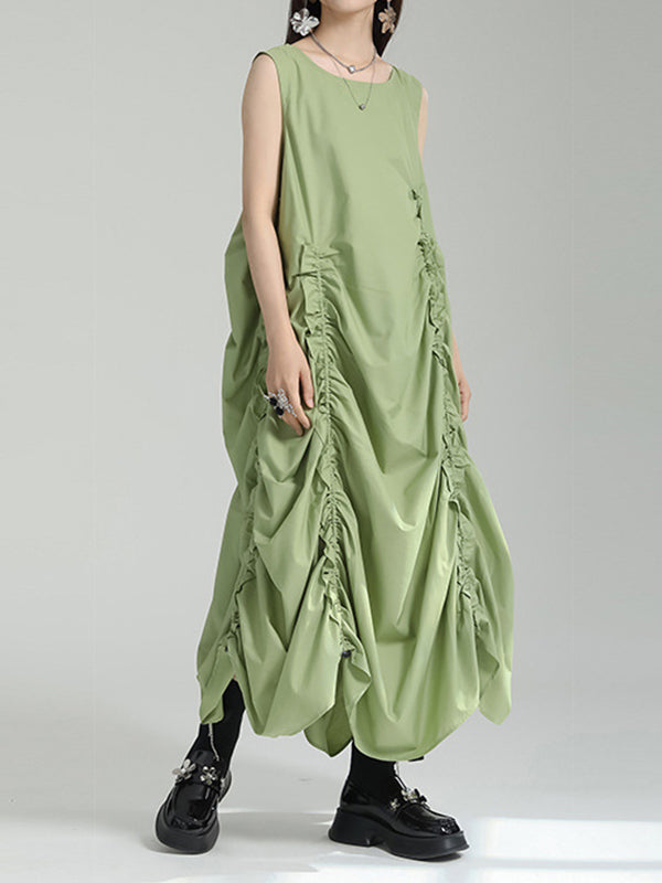 Irregular Clipping Loose Color Round-neck Midi Dresses