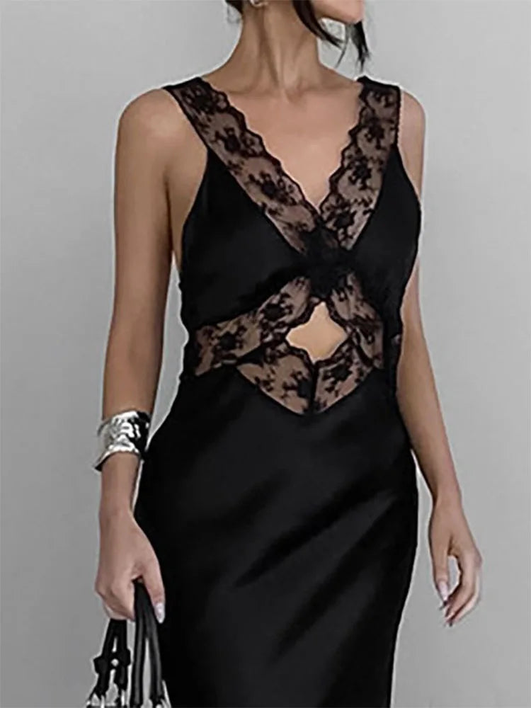 Lace Slim Maxi Dresses for Clothing Deep V Neck High Wasit Long Dress Party Evening Dress Woman
