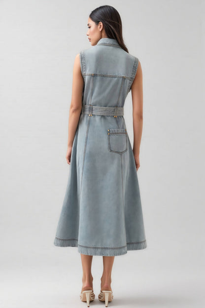 Ivetha Denim Tie-waist Midi Dress
