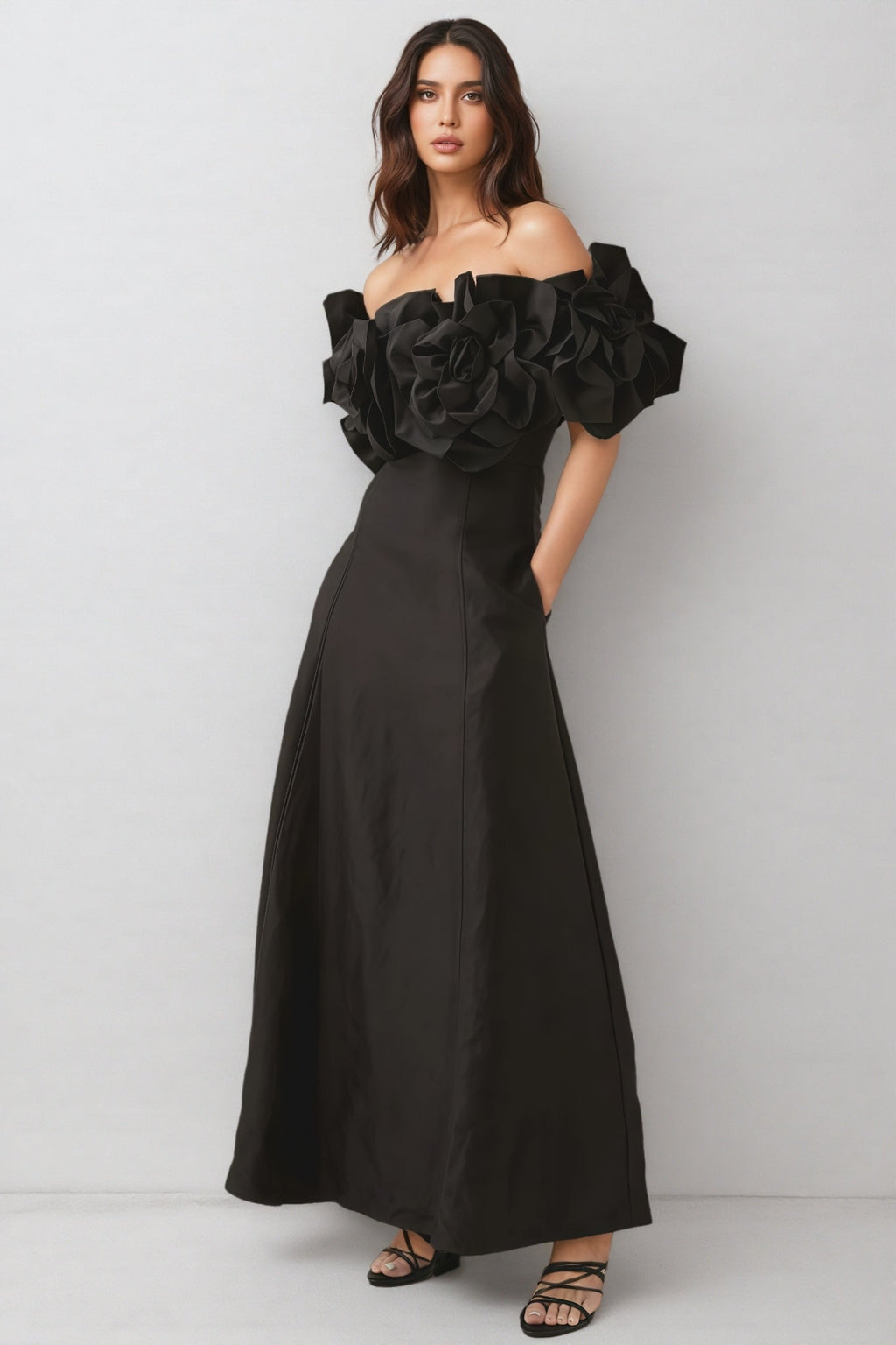 Paca Black Strapless 3d Maxi Dress