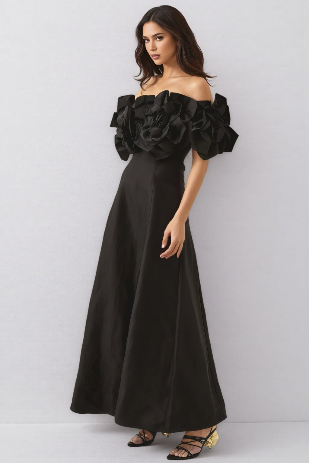 Paca Black Strapless 3d Maxi Dress