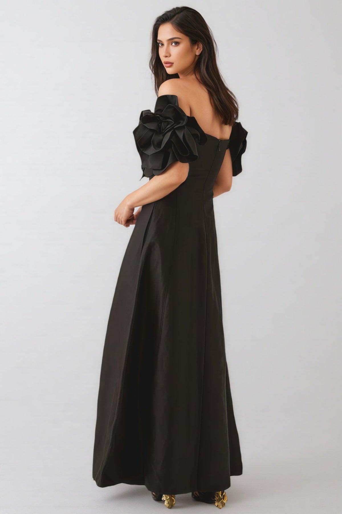 Paca Black Strapless 3d Maxi Dress