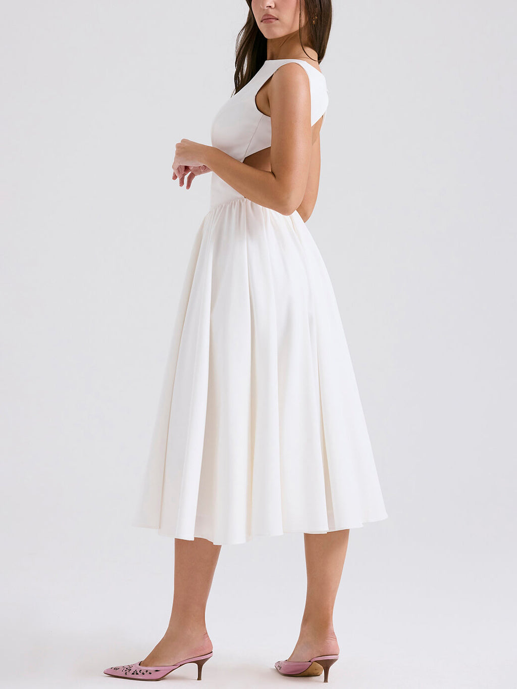 Stylish and Color Round Neck Backless Sleeveless Midi Dress